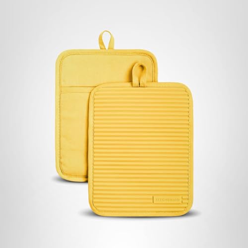 KitchenAid Ribbed Soft Silicone Pot Holder 2-Pack Set, Orange Sorbet, 7"x9"