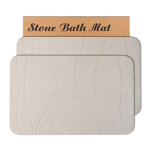 Diatomaceous Earth Bath Mat 2 Pack - Non-Slip Quick Dry Bathroom Floor Mat 24x15 Greyish White