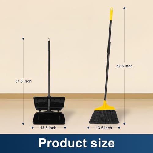 KeFanta Yellow Heavy Duty Broom and Dustpan Set for Commercial Indoor & Outdoor Use