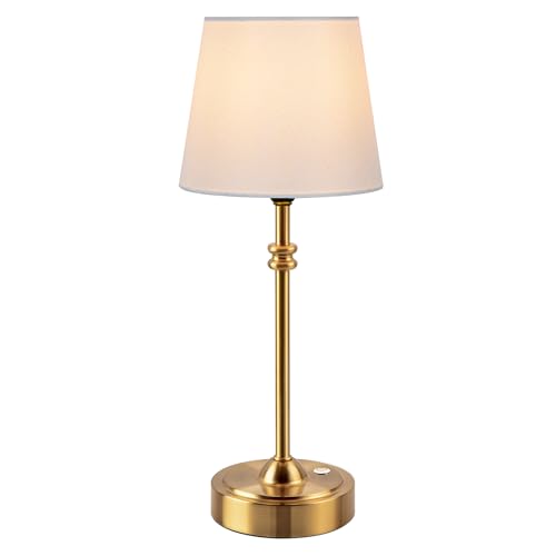 ONEWISH Golden Cordless Rechargeable Table Lamp 4000mAh Touch Dimmable Fabric Shade