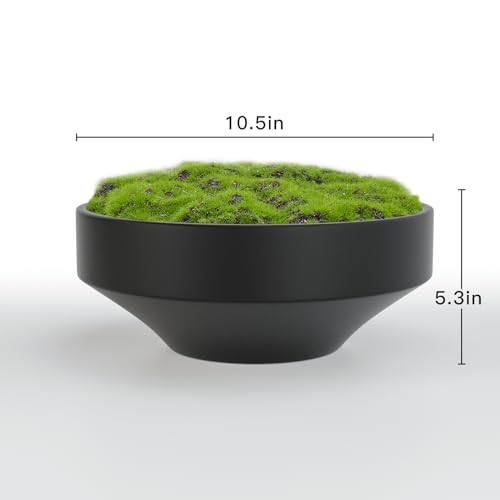 NAHARO Handmade Ceramic Moss Bowl - Black 11-Inch Artificial Plant Centerpiece