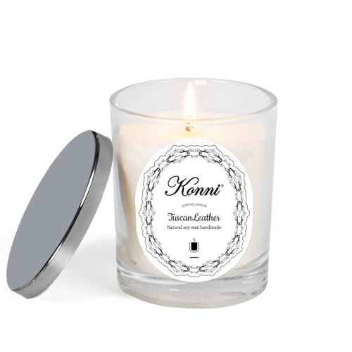 KAMMAK Scented Candle for Women Men, 7.05oz Home Decoration Soy Wax Candle Gifts, Tuscan Leather Aromatherapy Candles, Bathroom Relaxing Jar Candles for Mother, Father, Friends