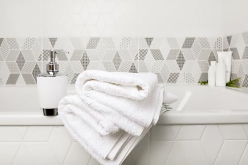 24x48 Inch White Cotton Bath Towels Bulk Pack of 12 - Quick Dry & Soft