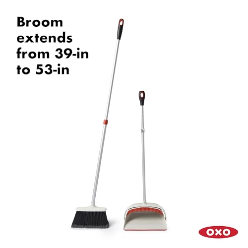 OXO Extendable Upright Sweeping Set with Dustpan – Large Off-White Broom & Dustpan