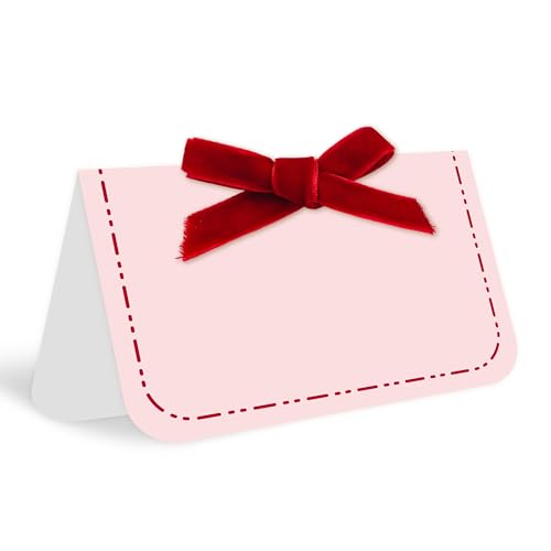 24 Pcs Red Bow Christmas Place Cards, Velvet Holiday Name Cards for