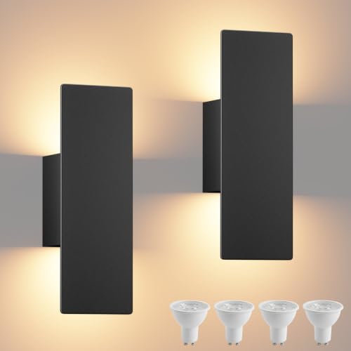 Black Wall Sconces 2-Pack - Modern Indoor LED Wall Mount Lights 3000K