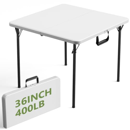 White 36-Inch Folding Table - Portable Square Plastic Event Table with Carrying Handle - Heavy Duty Indoor & Outdoor Use