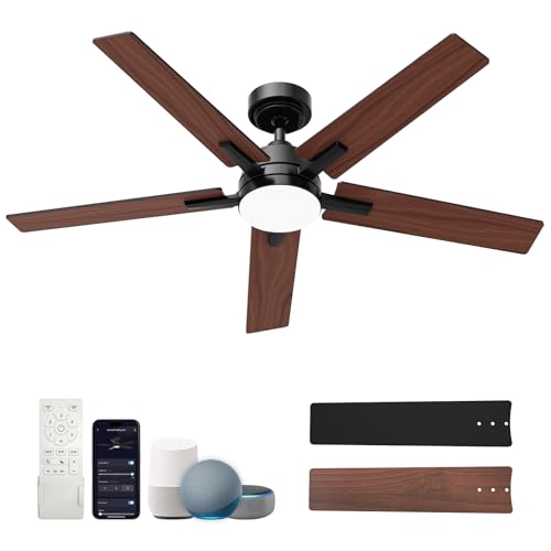 52-Inch Smart Ceiling Fan with Lights Black and Brown - Alexa, Remote, App Control