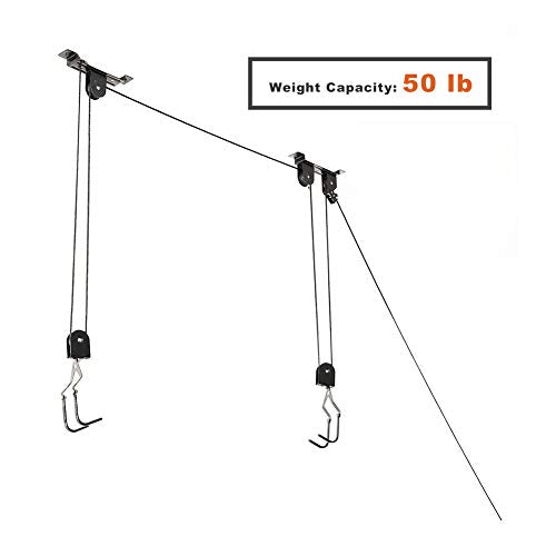 Wallmaster 2-Pack Ceiling Bike Hanger with Adjustable Steel Hoist and Locking Hooks for Garage Storage