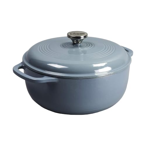 Lodge Enameled Cast Iron Dutch Oven 7.5 Quart Storm Blue - Heavy Duty Cooking Pot