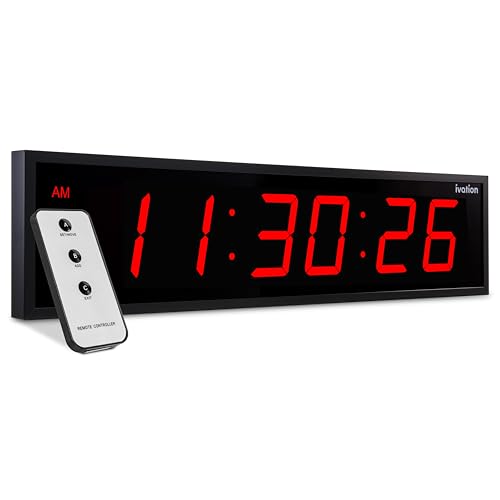 Oversized Digital Wall Clock 24 Inch Red LED Display - Large Modern Timepiece with Remote