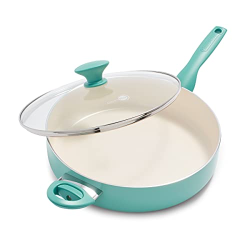 GreenPan Rio 5QT Saute Pan with Lid - Turquoise, Ceramic Nonstick, PFAS-Free