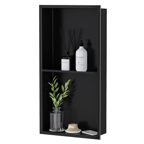 Neodrain 12x24-In Matte Black Stainless Steel Shower Niche - 2-Tier Recessed Wall Storage