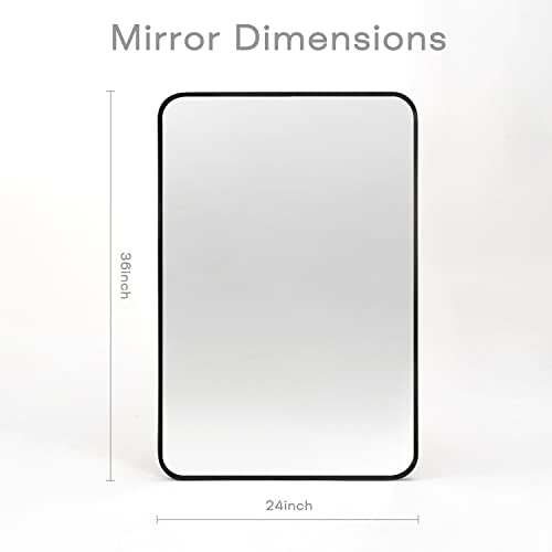 36 x 24 Inch Black Metal Framed Wall Mount Mirror for Bathroom & Bedroom - Minuover Rectangle