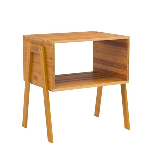 Pipishell Natural Bamboo Nightstands Set of 2 - Stackable Bedside Tables with Storage Shelf for Small Spaces