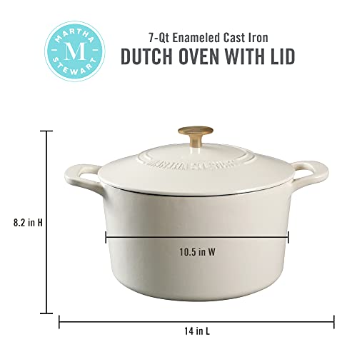 Dutch Oven - Linen White with Gold Knob 7-Quart Enamel Cast Iron Cookware