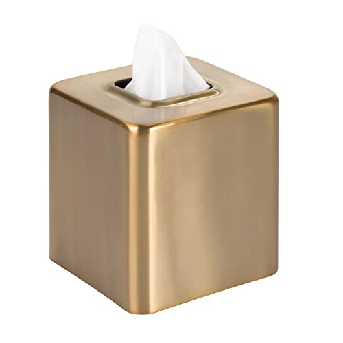 Square Tissue Box Cover - Metal Facial Tissue Holder for Bathroom & Bedroom - Soft Brass, Pack of 1
