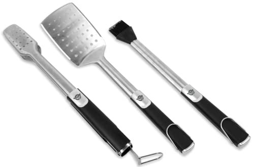 Stainless Steel 3-Piece Grill Tool Set with Soft Touch Handles, Tongs, Spatula & Basting Brush