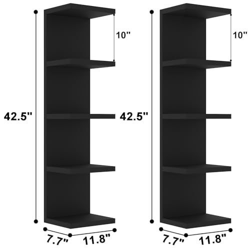 LitaEther 5-Tier Black Floating Wall Shelf Set of 2 - Modern Display Storage