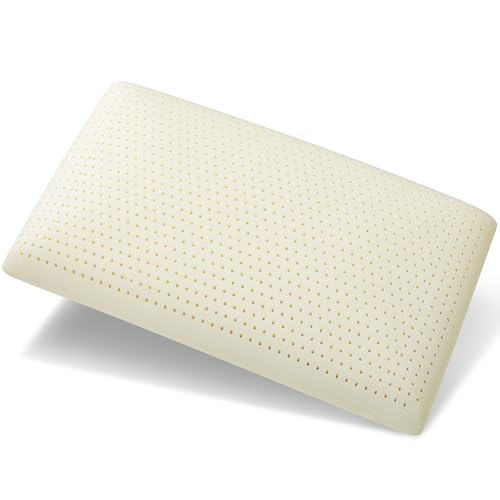 Queen Talalay Latex Pillow - Luxury Soft Natural Foam Bed Pillow for Side, Back & Stomach Sleepers - Breathable Cover (Mid Loft)