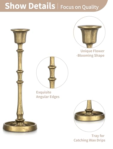 Gold Cast Iron Taper Candle Holders Set of 3 Antique Style Wedding Decor