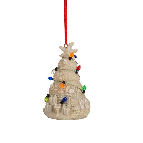 Beach Christmas Ornament with Lights - Nautical White Sand Beach Decor