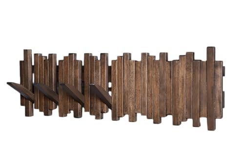 GOGREEBELL Walnut Color Wall Mount Coat Rack with 7 Hooks - Handmade Acacia Wood Entryway Organizer