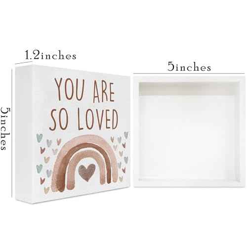 You Are So Loved Boho Rainbow Wooden Box Sign, Little Reminders Desk Sign, Inspirational Quotes Sign Decoration for Kids Room Office Nursery Playroom Girls Room Dorm -A26