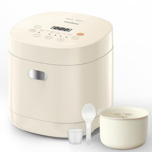 Feekaa Ivory 3-Cup Small Ceramic Coated Rice Cooker - Mini Food Steamer