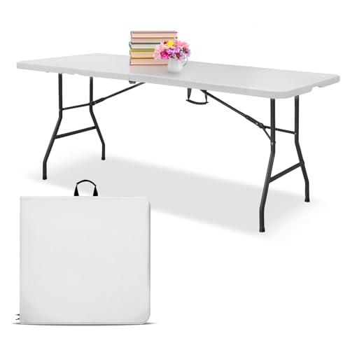 White 6 Ft Folding Table - Heavy-Duty Portable Indoor & Outdoor Surface with Handle