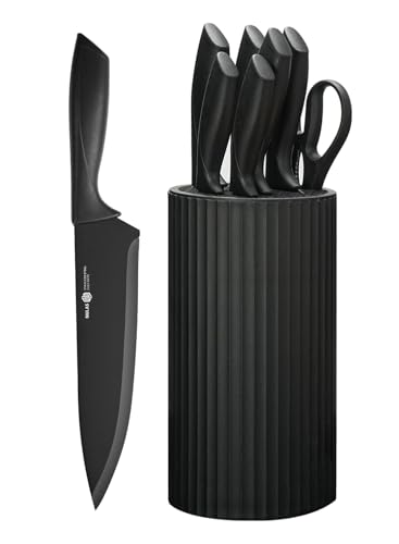 NULAS Black 8-Piece Kitchen Knife Set with Universal Block - Sharp, Rust-Resistant, Dishwasher Safe