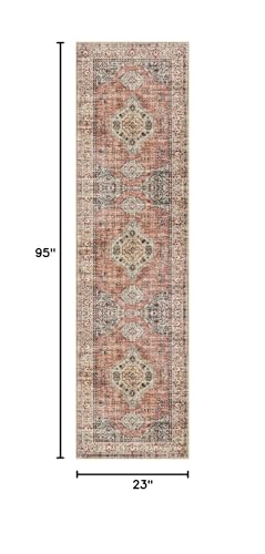 Lahome Oriental Runner Rug Non Slip 2x8 Feet - Terracotta Hallway Carpet
