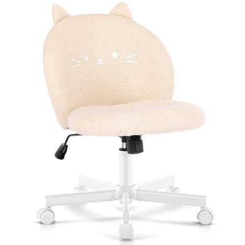 Vanity Chair with Cat Backrest - Small Armless Office Desk Chair, Beige