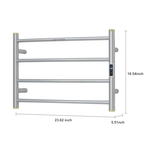 BLARALA Stainless Steel Electric Towel Warmer Rack with Gold Accents, 4 Bars, Wall-Mounted, Timer & Temp Control