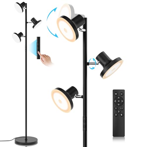 SIBRILLE Black 36W LED Tree Floor Lamp with Remote & Touch Control, Dimmable Modern Standing Light for Living Room & Bedroom