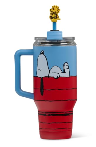 Snoopy Peanuts 32 oz Travel Mug with Doghouse & Woodstock - Leakproof Flip Lid