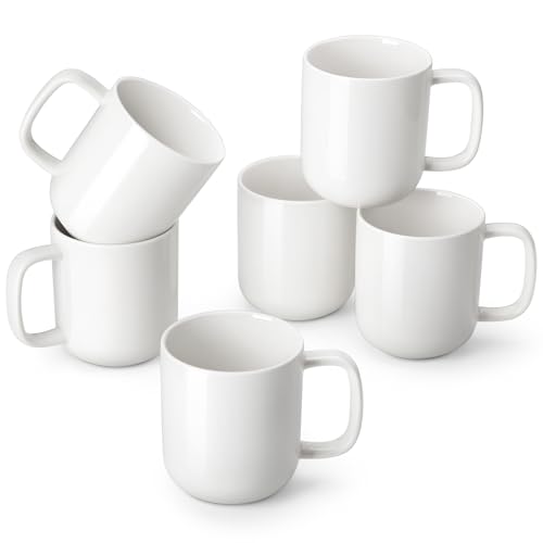 Vancasso 16 oz Porcelain Coffee Mug Set - White, Microwave & Dishwasher Safe, Set of 6