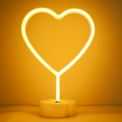 LED Heart Shaped Neon Night Lights Warm White Neon Lamp USB & Battery Powered Hanging Wedding Sign Novelty Indoor Lamps Decor Birthday Party Christmas Party Kids Room Living Room Bedroom or Bar