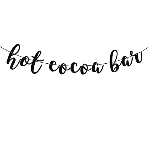 Cocoa Bar Banner & Decorations - It's Cold Outside Sign, Winter Holidays Party Decor - Black Glitter Hot Chocolate Bar