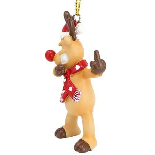 Needzo Dabbing Reindeer Naughty Flipping The Bird Funny Christmas Ornament, White Elephant and Gag Gift, Hanging Holiday Decoration, 3.75 Inches