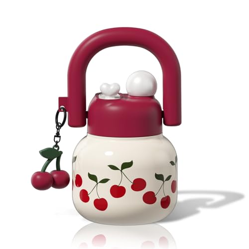Sidagar 22 oz Insulated Stainless Steel Water Bottle - White, Cherry Design