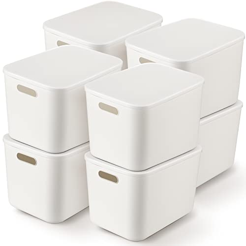 Tuanse 8 Pack White Plastic Storage Bins with Lids 14 x 10.5 x 9.6 in