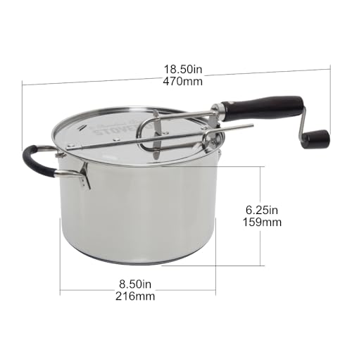 Stainless Steel Popcorn Popper - 6 Qt Induction Range Compatible, Hand Crank, Magnetic Lid