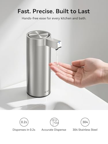 Sunly Silver Touchless Automatic Soap Dispenser - Clog-Free Pump, 0.2s Sensor, USB-C Rechargeable, Stainless Steel Kitchen & Bathroom