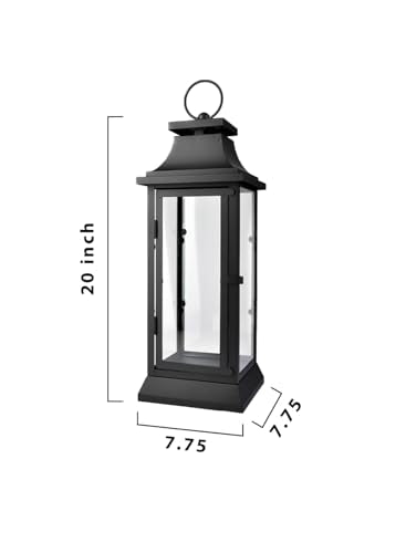 Large Black Metal Hurricane Lantern with Clear Glass Panels - 20 Inch Tall, Tabletop & Hanging Decor