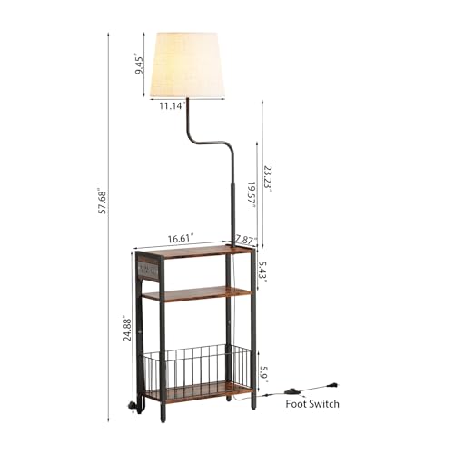 HavenlyYouth Floor Lamp with Table & Storage Baskets, Adjustable LED Nightstand