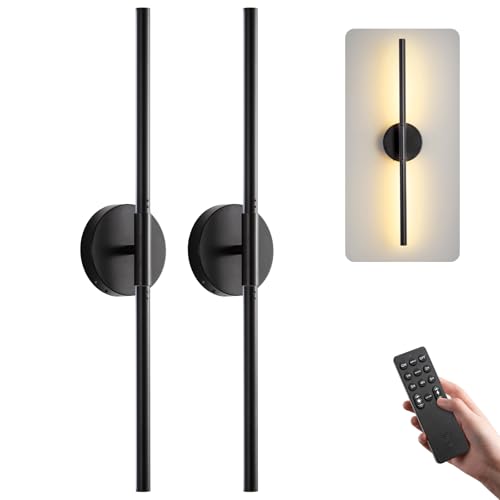 Easesonic Black 24-Inch Battery Operated Wall Sconce Set of 2 with Remote & Touch Control