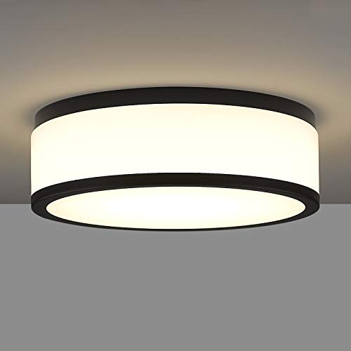 LMS Black 15 Inch Dimmable LED Flush Mount Ceiling Light for Kitchen & Hallway