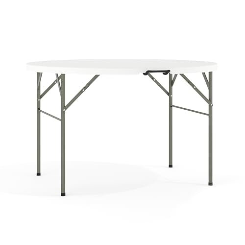 4-Foot Round Bi-Fold White Plastic Folding Table - 48 Inch