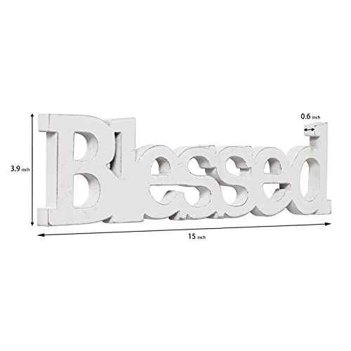 Farmhouse Wood Blessed Sign for Table 15", Hanging Distressed White Wall Decoration, Rustic Blessed Signs for Home Decor, Thanksgiving Christmas Signs Decor for Living Room